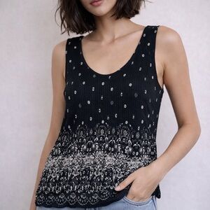 Vintage 90s Y2K Nicola Black Sleeveless Crinkle Top Size L Boho Festival